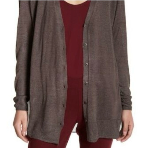 NIC+ZOE - Silk Blend Cardigan sheer back sand shell color - Picture 5 of 9